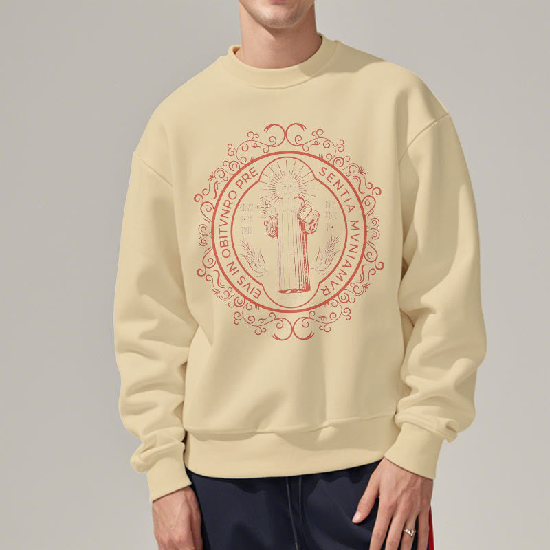 Christianartworkshop Klassisches Sweatshirt mit Blumenmuster und St. Benedikt-Emblem, Polyester, mit Fleecefutter