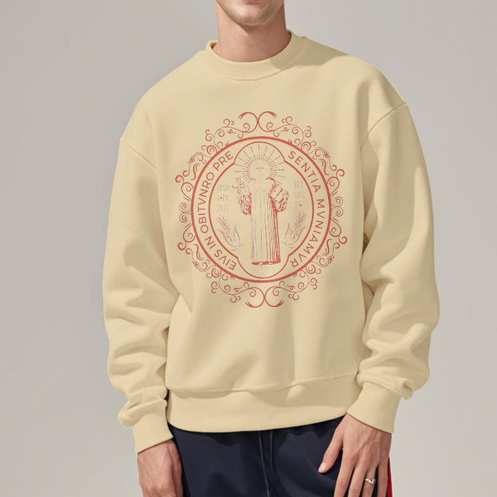 Christianartworkshop Klassisches Sweatshirt mit Blumenmuster und St. Benedikt-Emblem, Polyester, mit Fleecefutter