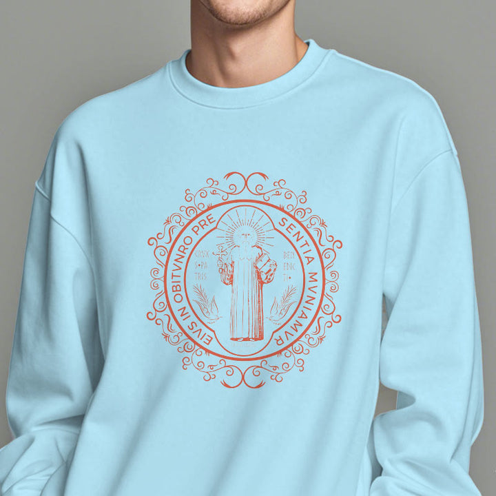 Christianartworkshop Klassisches Sweatshirt mit Blumenmuster und St. Benedikt-Emblem, Polyester, mit Fleecefutter