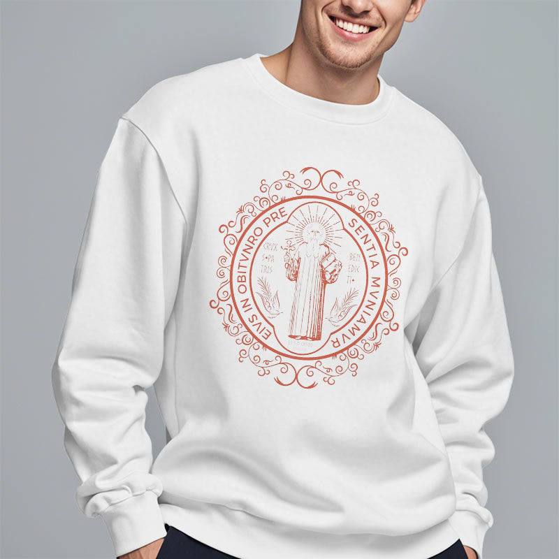 Christianartworkshop Klassisches Sweatshirt mit Blumenmuster und St. Benedikt-Emblem, Polyester, mit Fleecefutter