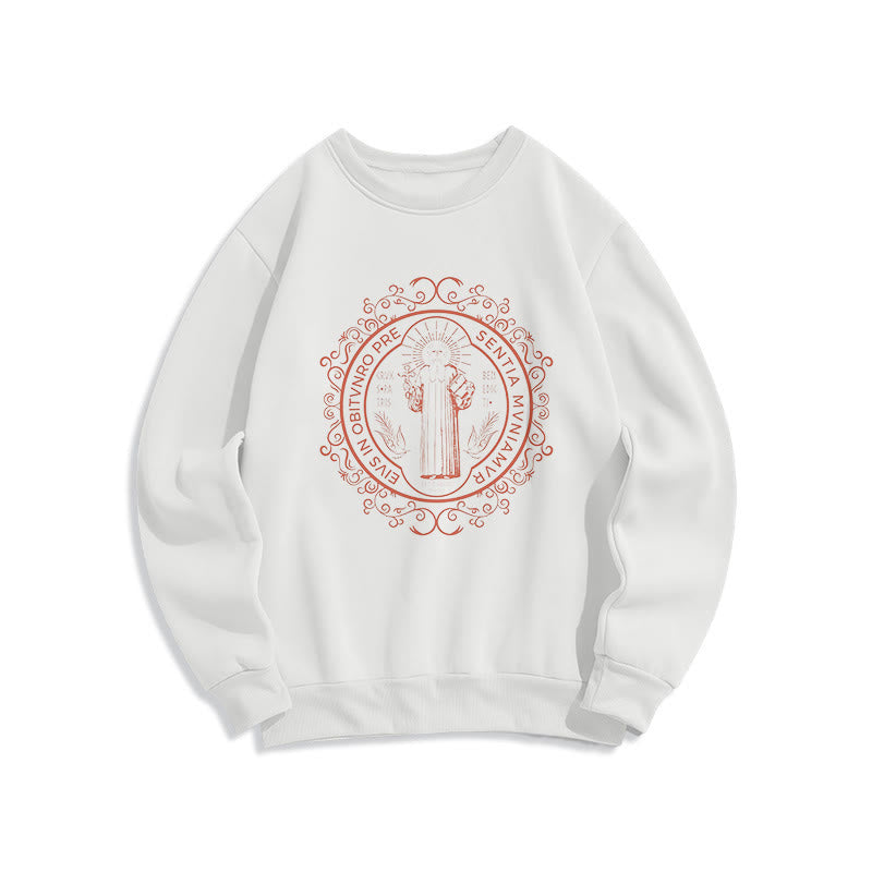 Christianartworkshop Klassisches Sweatshirt mit Blumenmuster und St. Benedikt-Emblem, Polyester, mit Fleecefutter - Weiß - 2XL - image 5