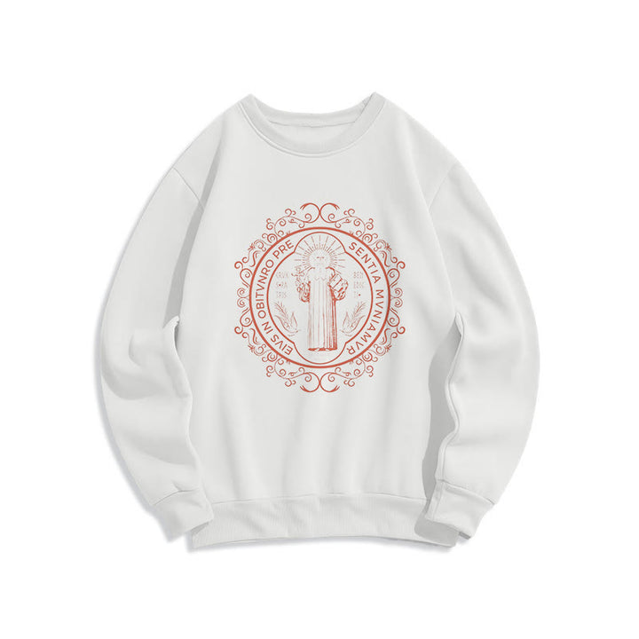 Christianartworkshop Klassisches Sweatshirt mit Blumenmuster und St. Benedikt-Emblem, Polyester, mit Fleecefutter - Weiß - 2XL - image 5