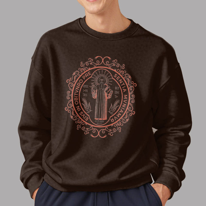 Christianartworkshop Klassisches Sweatshirt mit Blumenmuster und St. Benedikt-Emblem, Polyester, mit Fleecefutter