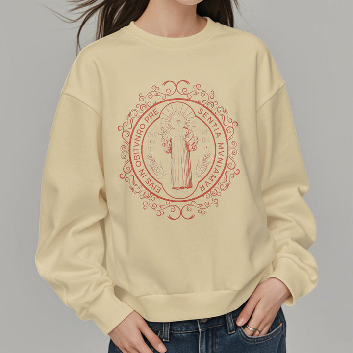 Christianartworkshop Klassisches Sweatshirt mit Blumenmuster und St. Benedikt-Emblem, Polyester, mit Fleecefutter