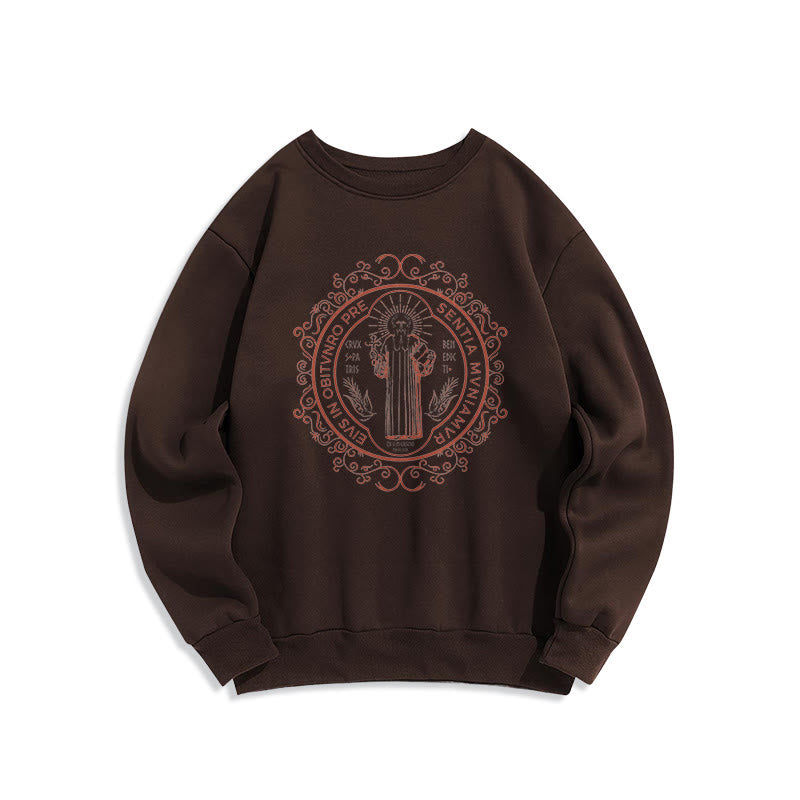 Christianartworkshop Klassisches Sweatshirt im floralen Stil mit St.-Benedikt-Emblem, gefüttert mit Polyester, Fleece-Futter - Braun - 2XL - image 15