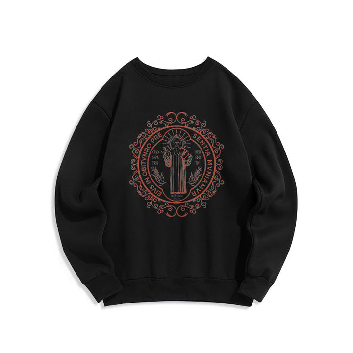 Christianartworkshop Klassisches Sweatshirt mit Blumenmuster und St. Benedikt-Emblem, Polyester, mit Fleecefutter