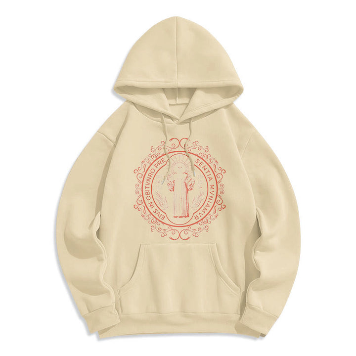Christianartworkshop Klassischer Kapuzenpullover mit Blumenmuster des Heiligen Benedikt, gefüttert mit Fleece, Polyester - Beige - 2XL - image 10