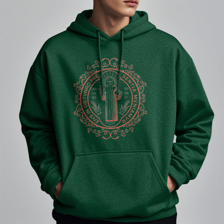 Christianartworkshop Klassischer Kapuzenpullover mit Blumenmuster des Heiligen Benedikt, gefüttert mit Fleece, Polyester