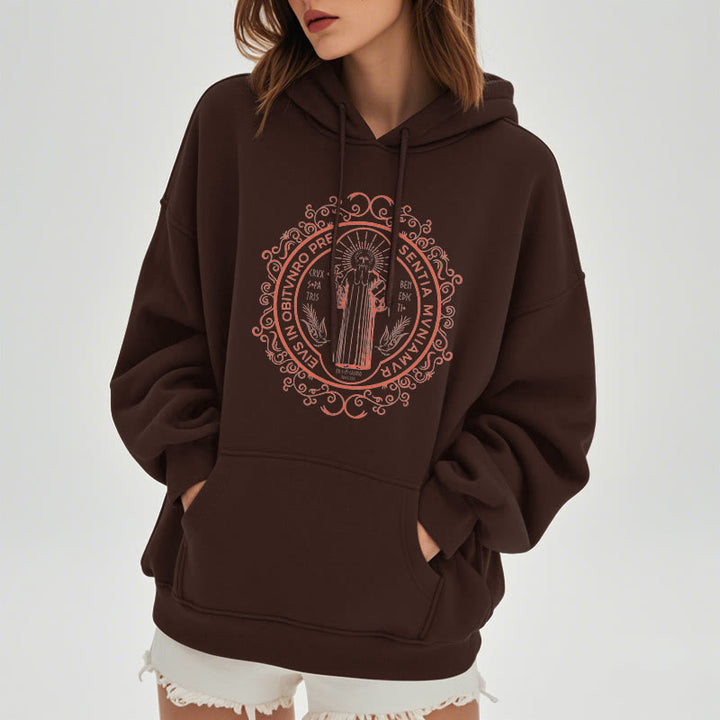 Christianartworkshop Klassischer Kapuzenpullover mit Blumenmuster des Heiligen Benedikt, gefüttert mit Fleece, Polyester