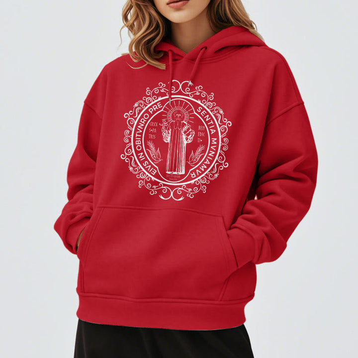Christianartworkshop Klassischer Kapuzenpullover mit Blumenmuster des Heiligen Benedikt, gefüttert mit Fleece, Polyester