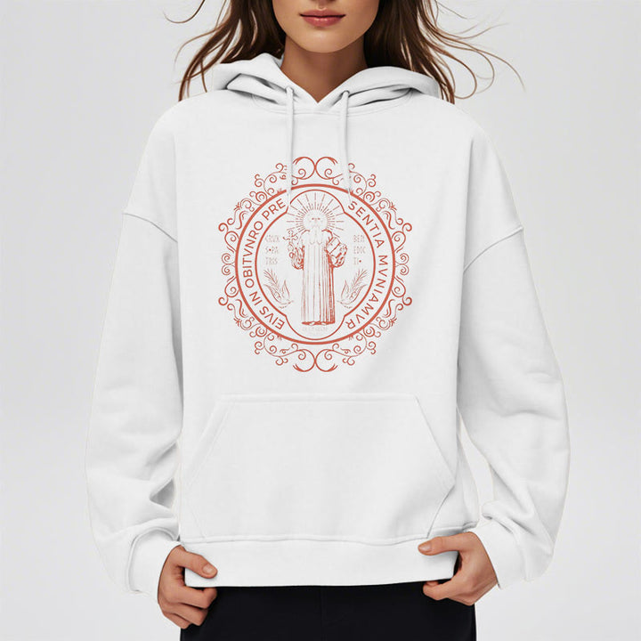 Christianartworkshop Klassischer Kapuzenpullover mit Blumenmuster des Heiligen Benedikt, gefüttert mit Fleece, Polyester