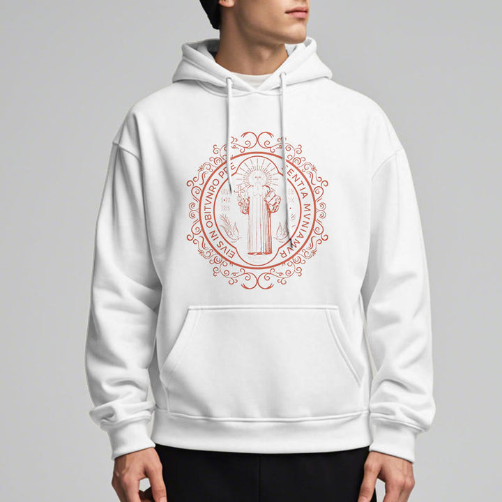 Christianartworkshop Klassischer Kapuzenpullover mit Blumenmuster des Heiligen Benedikt, gefüttert mit Fleece, Polyester