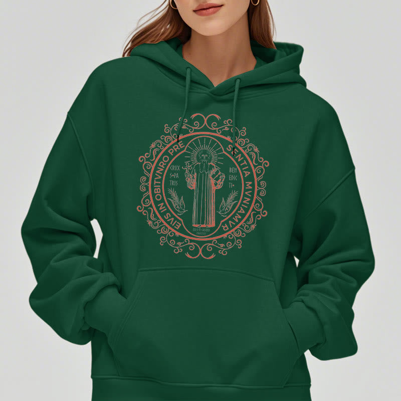 Christianartworkshop Klassischer Kapuzenpullover mit Blumenmuster des Heiligen Benedikt, gefüttert mit Fleece, Polyester