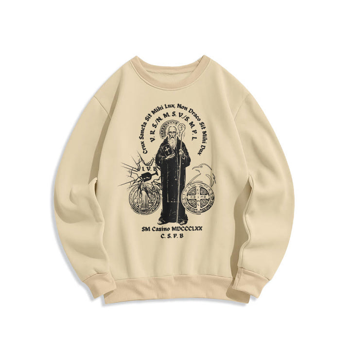 Christianartworkshop Sweatshirt im klassischen Stil mit der Figur des Heiligen Benedikt, mit Fleecefutter aus Polyester - Beige - 2XL - image 10
