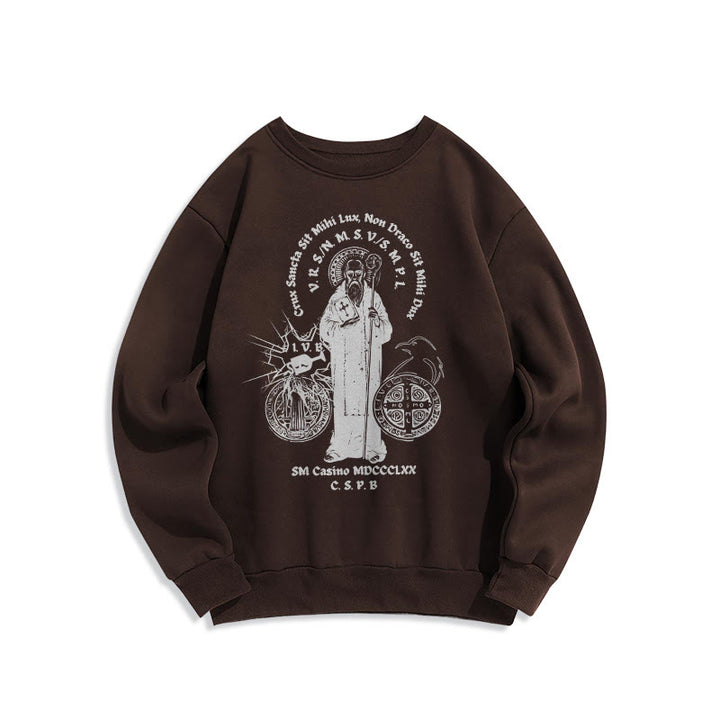 Christianartworkshop Sweatshirt im klassischen Stil mit der Figur des Heiligen Benedikt, mit Fleecefutter aus Polyester - Braun - 2XL - image 15
