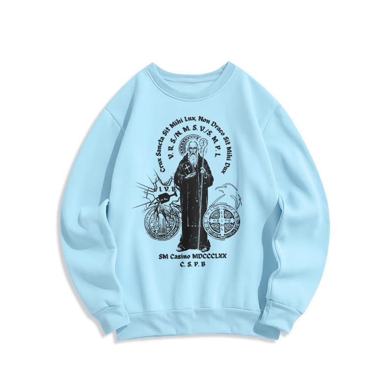 Christianartworkshop Sweatshirt im klassischen Stil mit der Figur des Heiligen Benedikt, mit Fleecefutter aus Polyester - Blau - 2XL - image 25