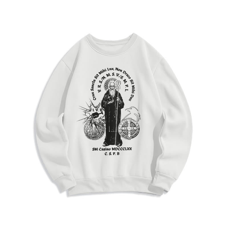Christianartworkshop Sweatshirt im klassischen Stil mit der Figur des Heiligen Benedikt, mit Fleecefutter aus Polyester - Weiß - 2XL - image 5