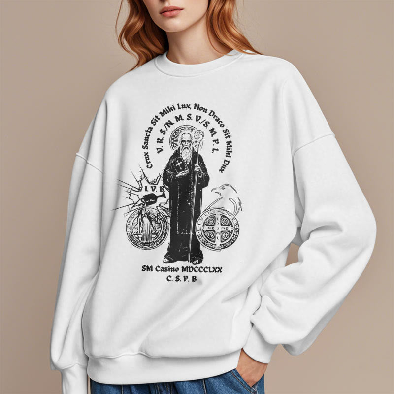 Christianartworkshop Sweatshirt im klassischen Stil mit der Figur des Heiligen Benedikt, mit Fleecefutter aus Polyester - image 7