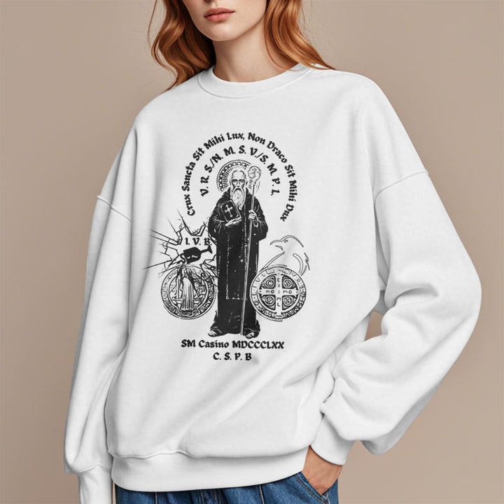 Christianartworkshop Sweatshirt im klassischen Stil mit der Figur des Heiligen Benedikt, mit Fleecefutter aus Polyester - image 7