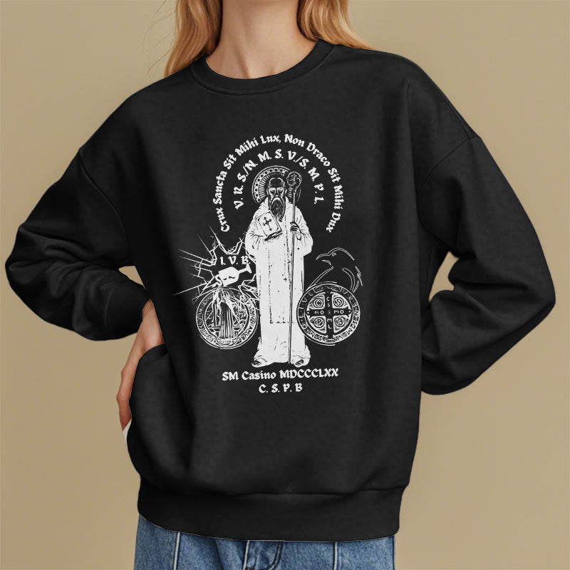 Christianartworkshop Sweatshirt im klassischen Stil mit der Figur des Heiligen Benedikt, mit Fleecefutter aus Polyester - image 1