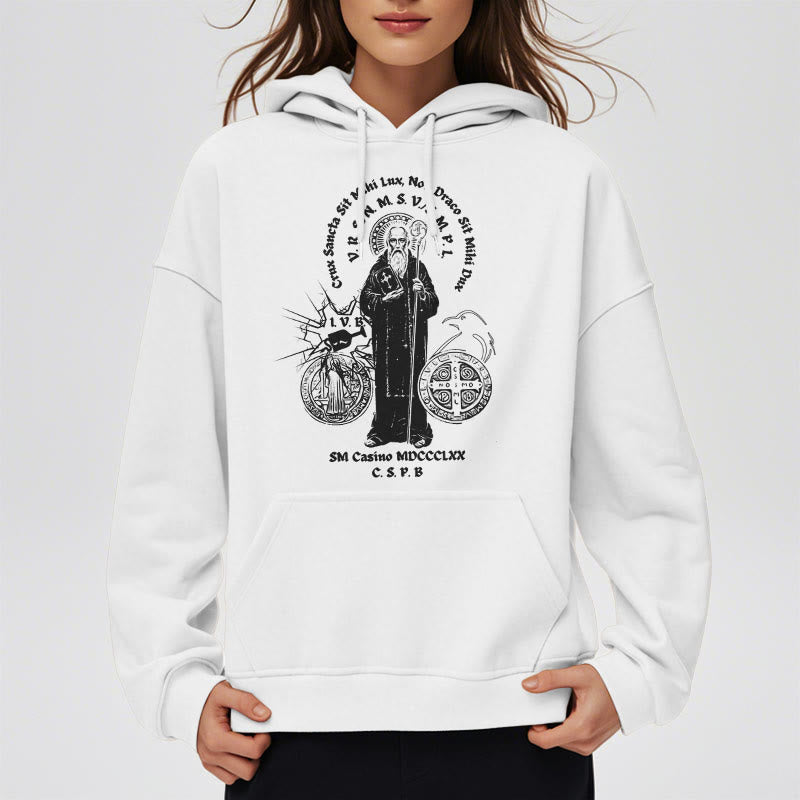 Christianartworkshop Kapuzenpullover aus Polyester im klassischen Stil mit der Figur des Heiligen Benedikt, mit Fleecefutter