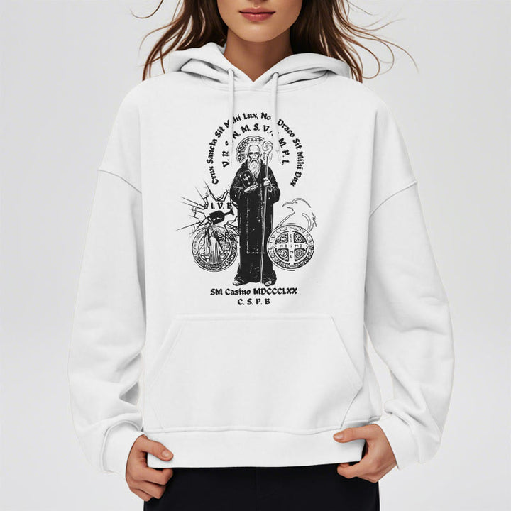 Christianartworkshop Kapuzenpullover aus Polyester im klassischen Stil mit der Figur des Heiligen Benedikt, mit Fleecefutter