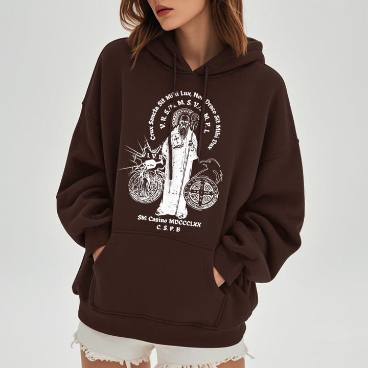 Christianartworkshop Kapuzenpullover aus Polyester im klassischen Stil mit der Figur des Heiligen Benedikt, mit Fleecefutter