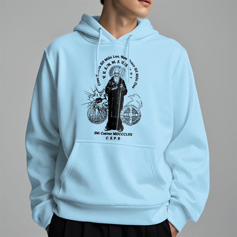 Christianartworkshop Kapuzenpullover aus Polyester im klassischen Stil mit der Figur des Heiligen Benedikt, mit Fleecefutter
