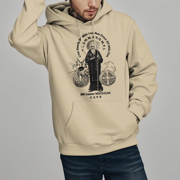 Christianartworkshop Kapuzenpullover aus Polyester im klassischen Stil mit der Figur des Heiligen Benedikt, mit Fleecefutter