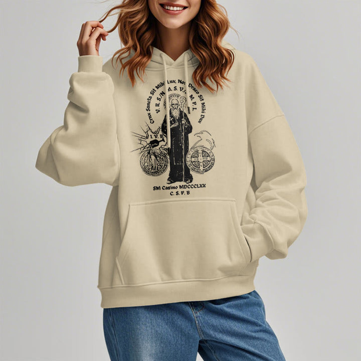 Christianartworkshop Kapuzenpullover aus Polyester im klassischen Stil mit der Figur des Heiligen Benedikt, mit Fleecefutter