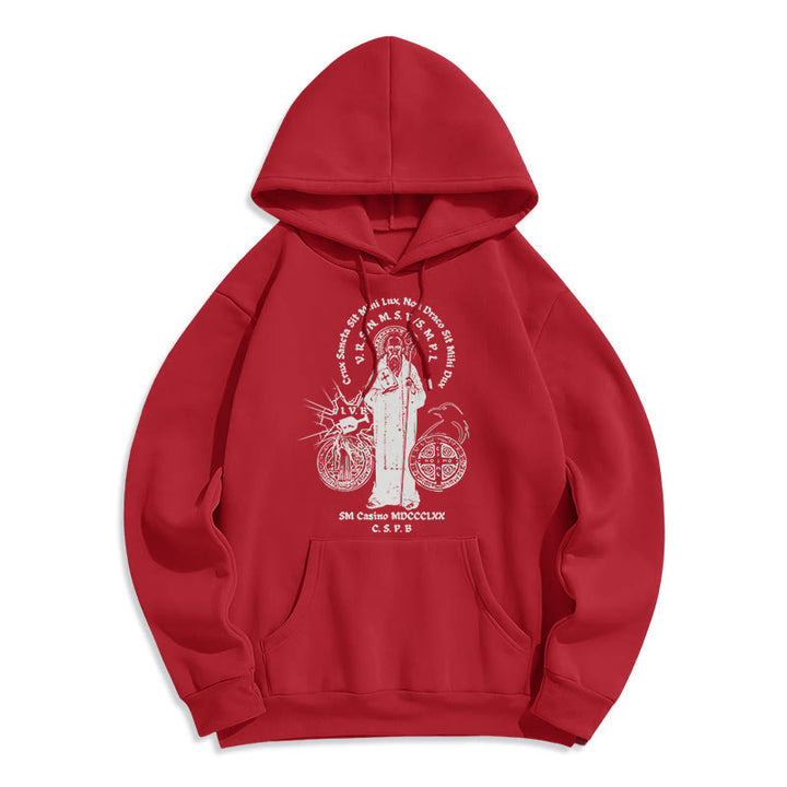Christianartworkshop Klassischer Hoodie mit St.-Benedikt-Motiv, gefüttert mit Polyester, Fleece-Futter - Rot - 2XL - image 35