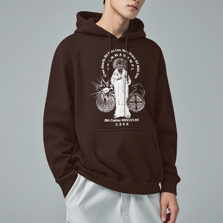 Christianartworkshop Kapuzenpullover aus Polyester im klassischen Stil mit der Figur des Heiligen Benedikt, mit Fleecefutter