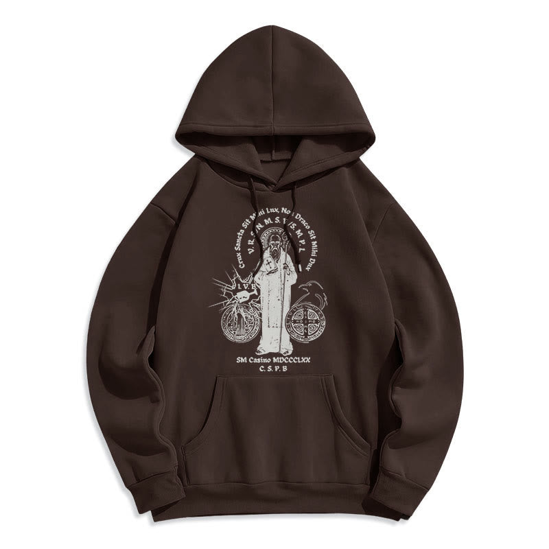Christianartworkshop Kapuzenpullover aus Polyester im klassischen Stil mit der Figur des Heiligen Benedikt, mit Fleecefutter