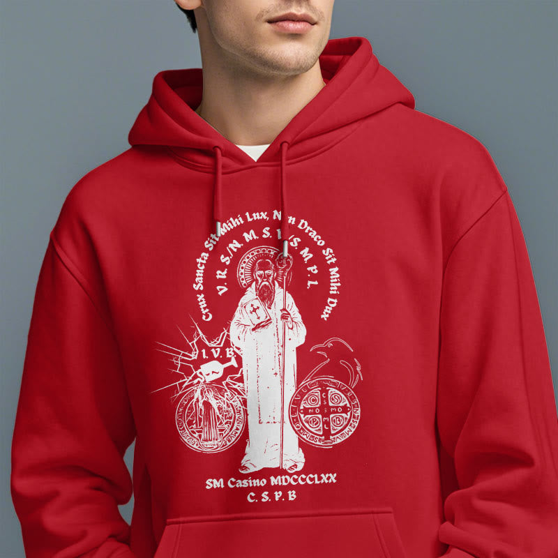 Christianartworkshop Kapuzenpullover aus Polyester im klassischen Stil mit der Figur des Heiligen Benedikt, mit Fleecefutter