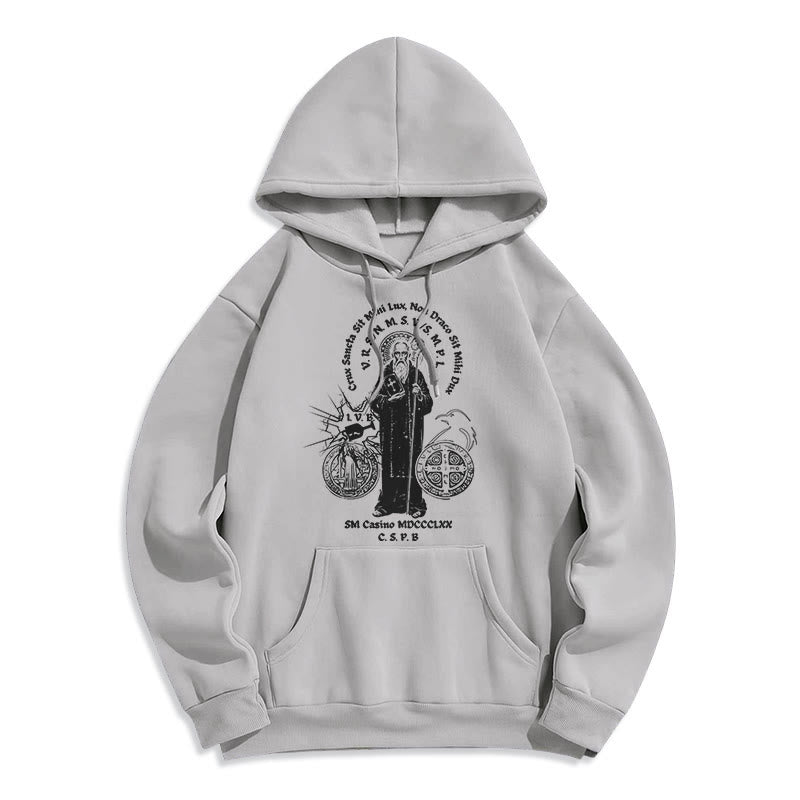 Christianartworkshop Klassischer Hoodie mit St.-Benedikt-Motiv, gefüttert mit Polyester, Fleece-Futter - Grau - 2XL - image 30
