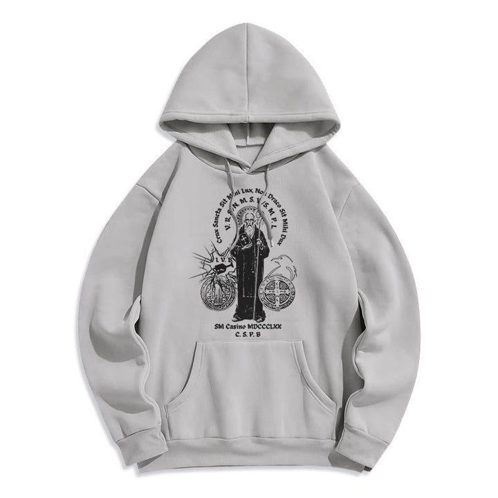 Christianartworkshop Klassischer Hoodie mit St.-Benedikt-Motiv, gefüttert mit Polyester, Fleece-Futter - Grau - 2XL - image 30
