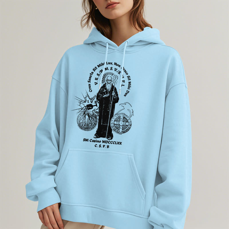 Christianartworkshop Kapuzenpullover aus Polyester im klassischen Stil mit der Figur des Heiligen Benedikt, mit Fleecefutter