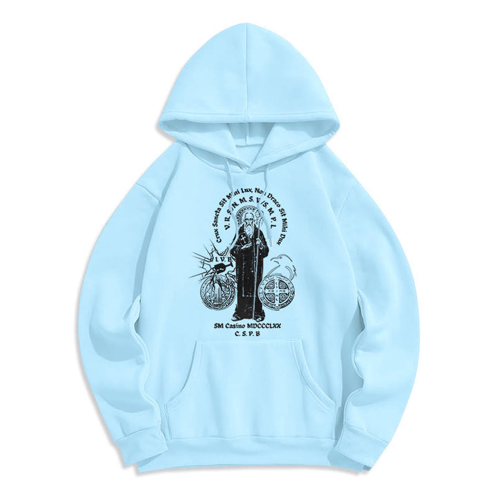 Christianartworkshop Klassischer Hoodie mit St.-Benedikt-Motiv, gefüttert mit Polyester, Fleece-Futter - Blau - 2XL - image 25