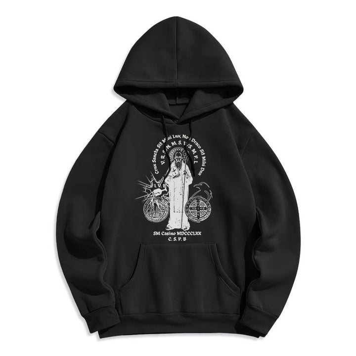Christianartworkshop Kapuzenpullover aus Polyester im klassischen Stil mit der Figur des Heiligen Benedikt, mit Fleecefutter