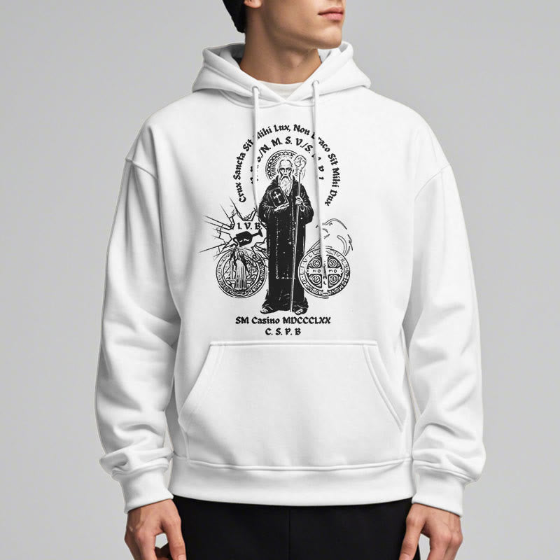 Christianartworkshop Kapuzenpullover aus Polyester im klassischen Stil mit der Figur des Heiligen Benedikt, mit Fleecefutter