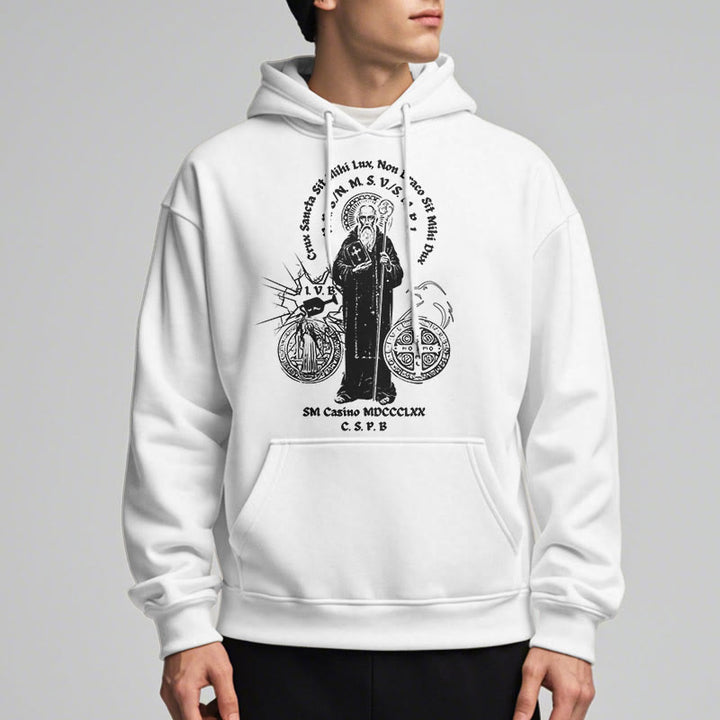 Christianartworkshop Kapuzenpullover aus Polyester im klassischen Stil mit der Figur des Heiligen Benedikt, mit Fleecefutter