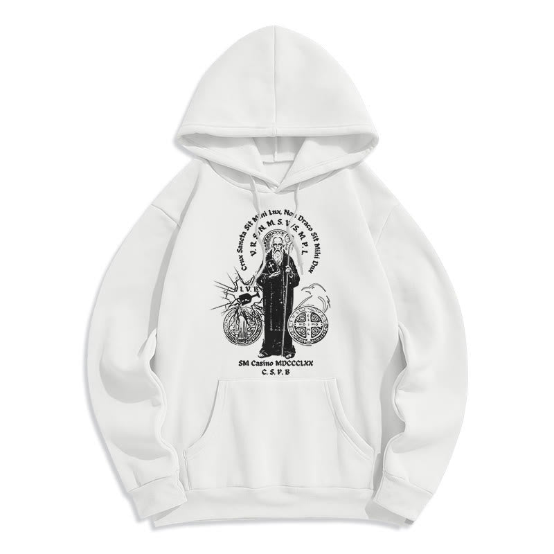 Christianartworkshop Klassischer Hoodie mit St.-Benedikt-Motiv, gefüttert mit Polyester, Fleece-Futter - Weiß - 2XL - image 5