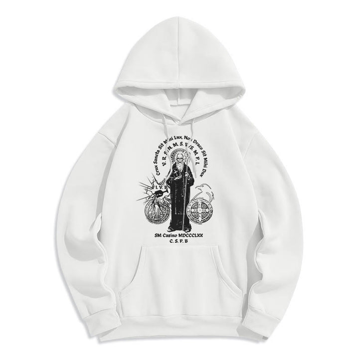 Christianartworkshop Klassischer Hoodie mit St.-Benedikt-Motiv, gefüttert mit Polyester, Fleece-Futter - Weiß - 2XL - image 5