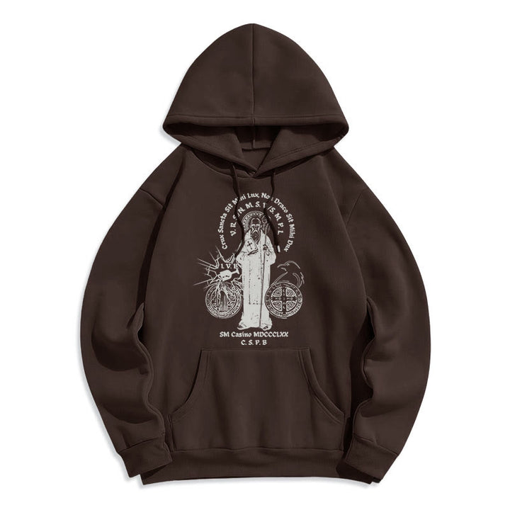 Christianartworkshop Klassischer Hoodie mit St.-Benedikt-Motiv, gefüttert mit Polyester, Fleece-Futter - Braun - 2XL - image 15