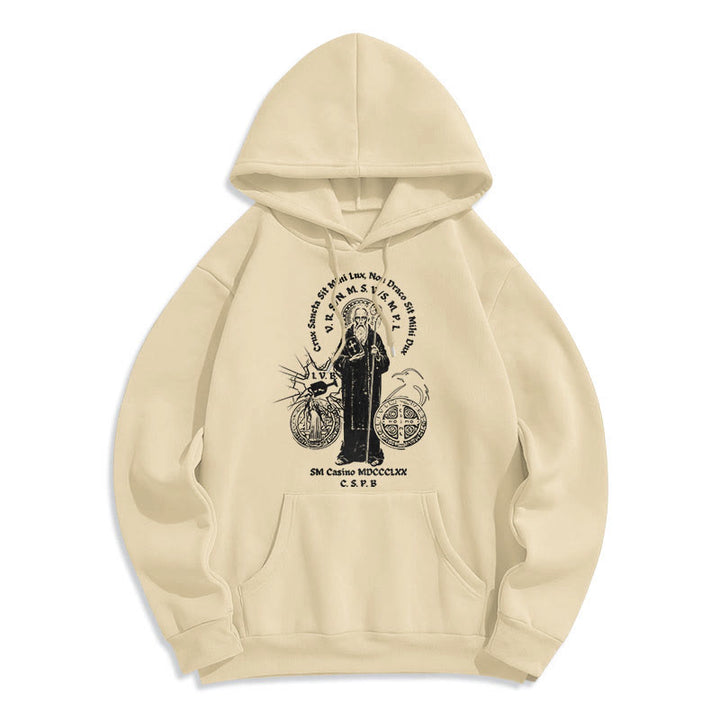 Christianartworkshop Klassischer Hoodie mit St.-Benedikt-Motiv, gefüttert mit Polyester, Fleece-Futter - Beige - 2XL - image 10