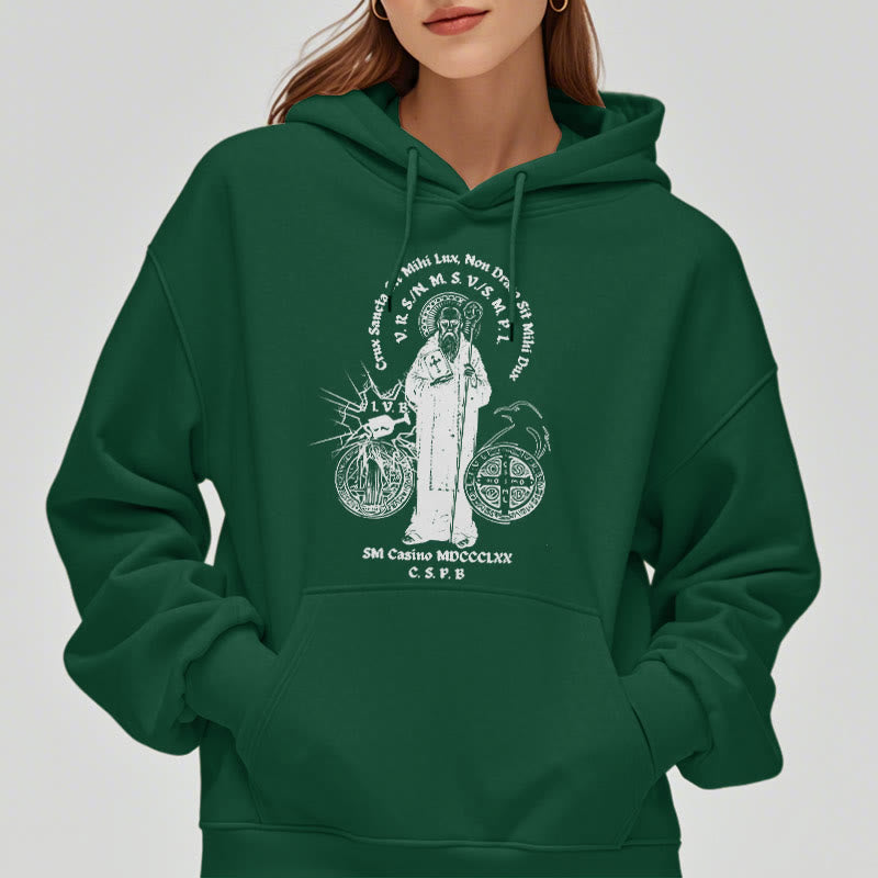 Christianartworkshop Kapuzenpullover aus Polyester im klassischen Stil mit der Figur des Heiligen Benedikt, mit Fleecefutter