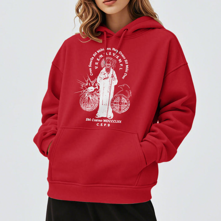 Christianartworkshop Kapuzenpullover aus Polyester im klassischen Stil mit der Figur des Heiligen Benedikt, mit Fleecefutter