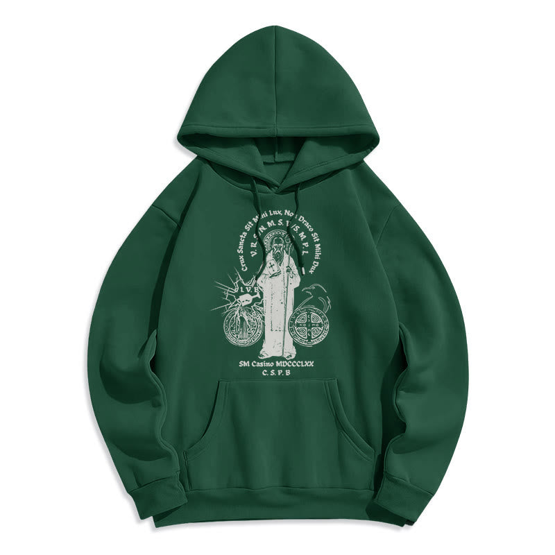 Christianartworkshop Kapuzenpullover aus Polyester im klassischen Stil mit der Figur des Heiligen Benedikt, mit Fleecefutter
