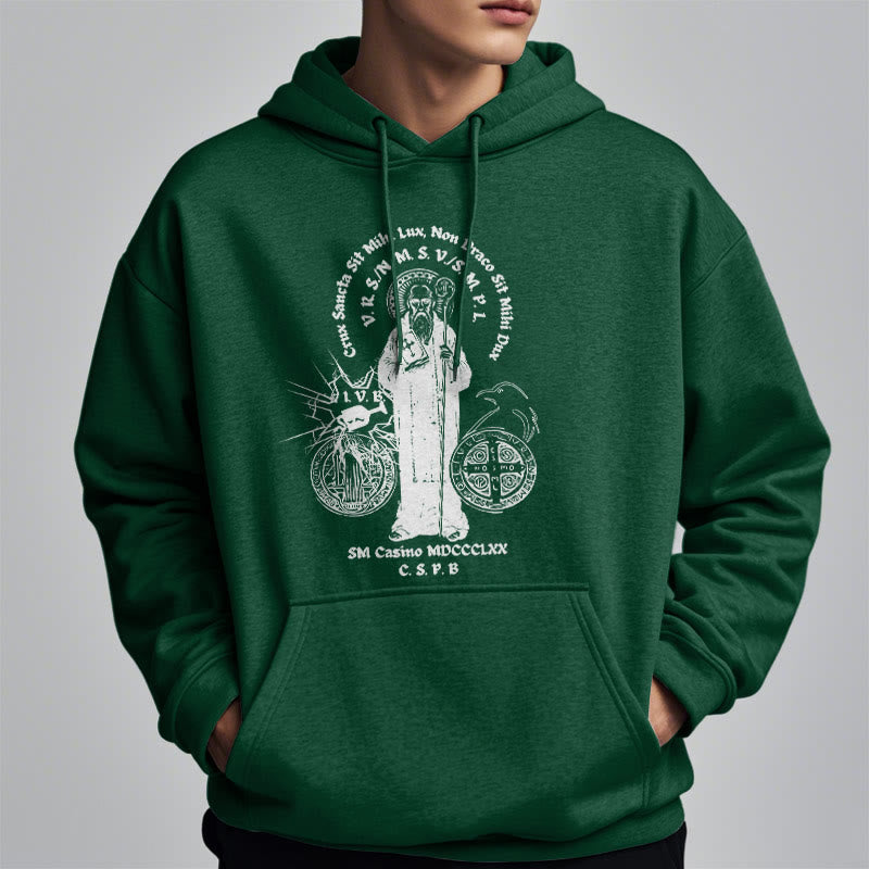 Christianartworkshop Kapuzenpullover aus Polyester im klassischen Stil mit der Figur des Heiligen Benedikt, mit Fleecefutter