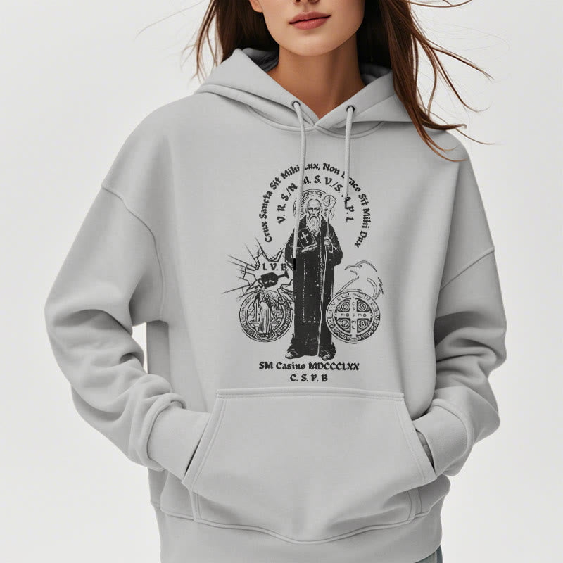 Christianartworkshop Kapuzenpullover aus Polyester im klassischen Stil mit der Figur des Heiligen Benedikt, mit Fleecefutter
